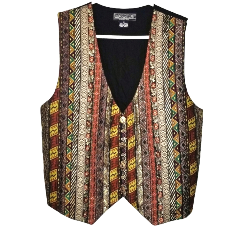 Vintage AGAPO Collection Multi-Pattern Striped Vest